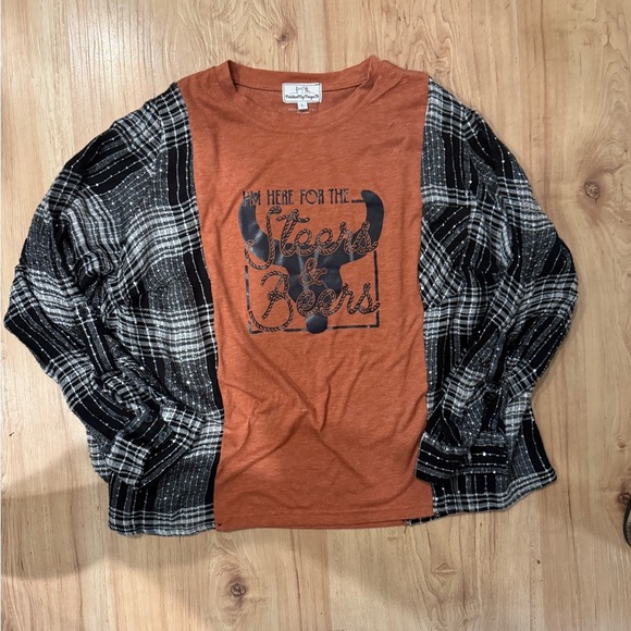 Upcycled steers and beers flannel size M/L (oversized) - Picture 1 of 2